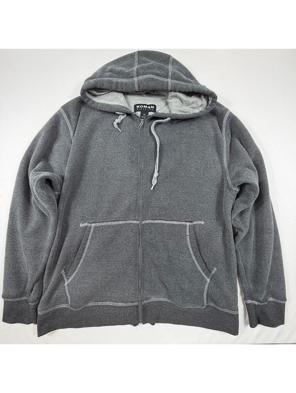 Koman Men's 2XL Gray Full Zip Hoodie Sweatshirt